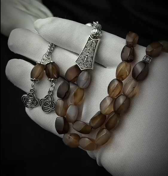 Natural Matte agates bead misbaha Rosary bead