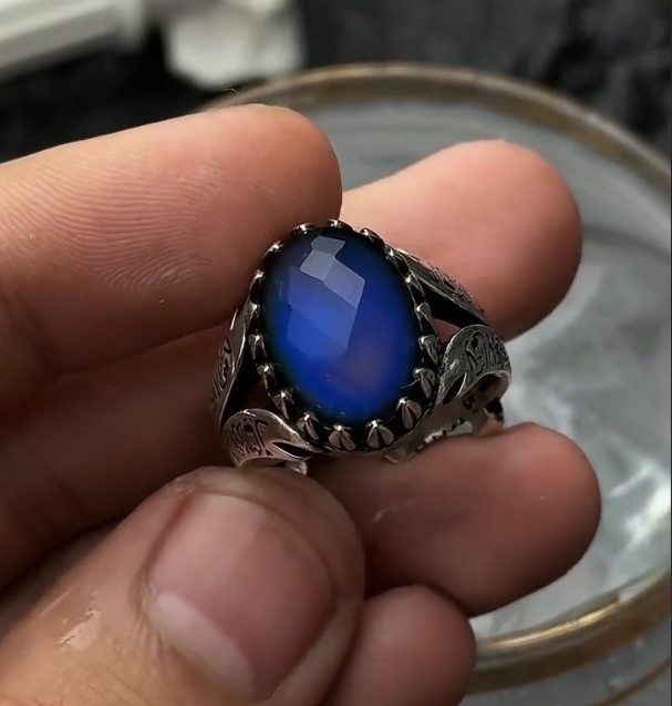 Yemeni Aqeeq Black Sterling Silver sword Ring