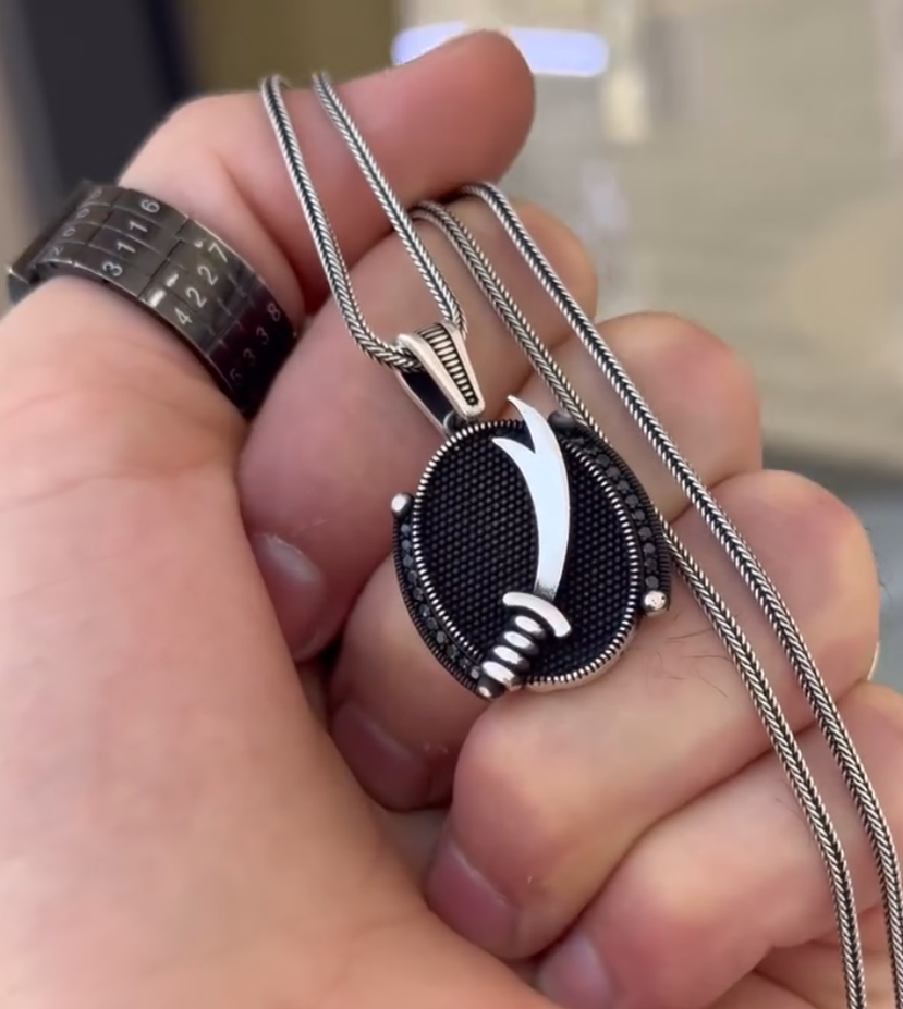 Prestige Zülfikar Hz. Ali Sterling Silver Men Necklace with Sword Design