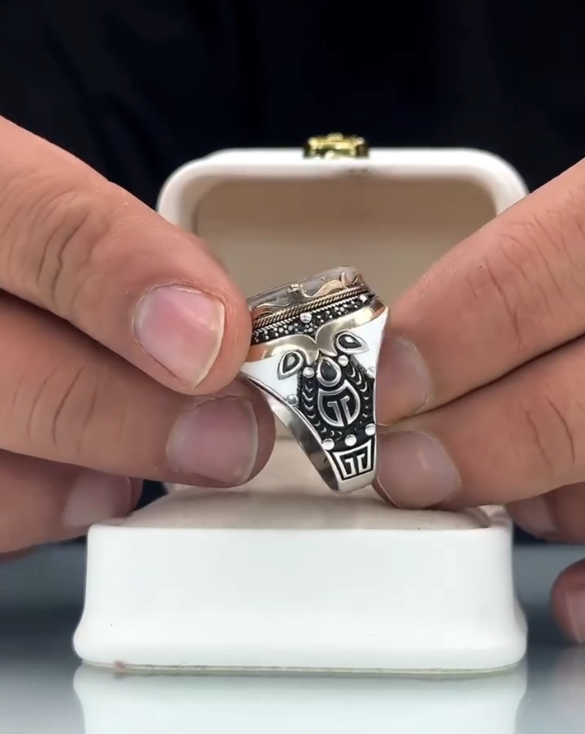 Shajri Aqeeq – Natural Dendritic Agate 925 Silver – VIP Ring