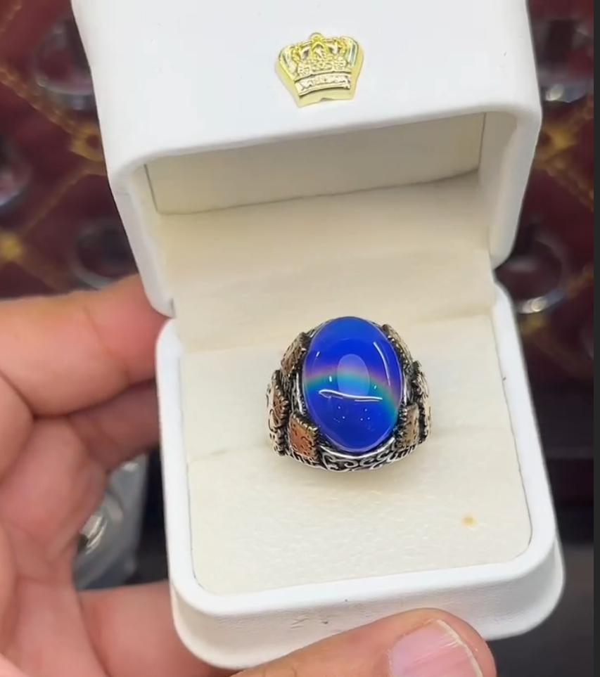Natural Moonstone Blue Stunning Colour Changing Stone Turkish Ring