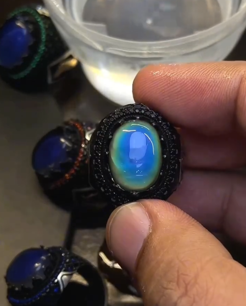 Men's Black Aquamarine premium Stone Color Change Silver – VIP Ring
