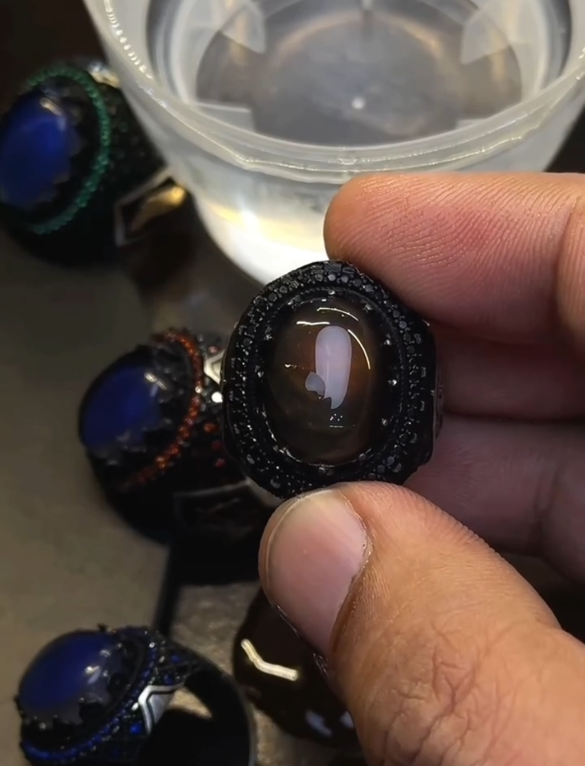 Men's Black Aquamarine premium Stone Color Change Silver – VIP Ring