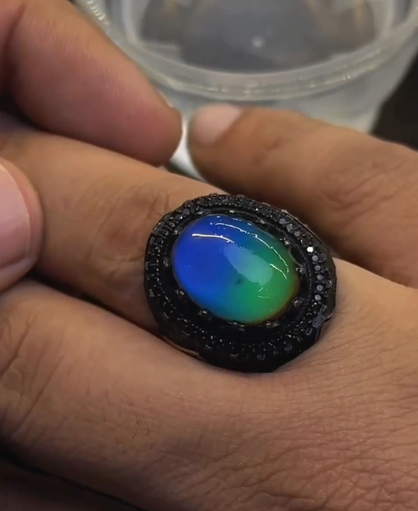 Men's Black Aquamarine premium Stone Color Change Silver – VIP Ring