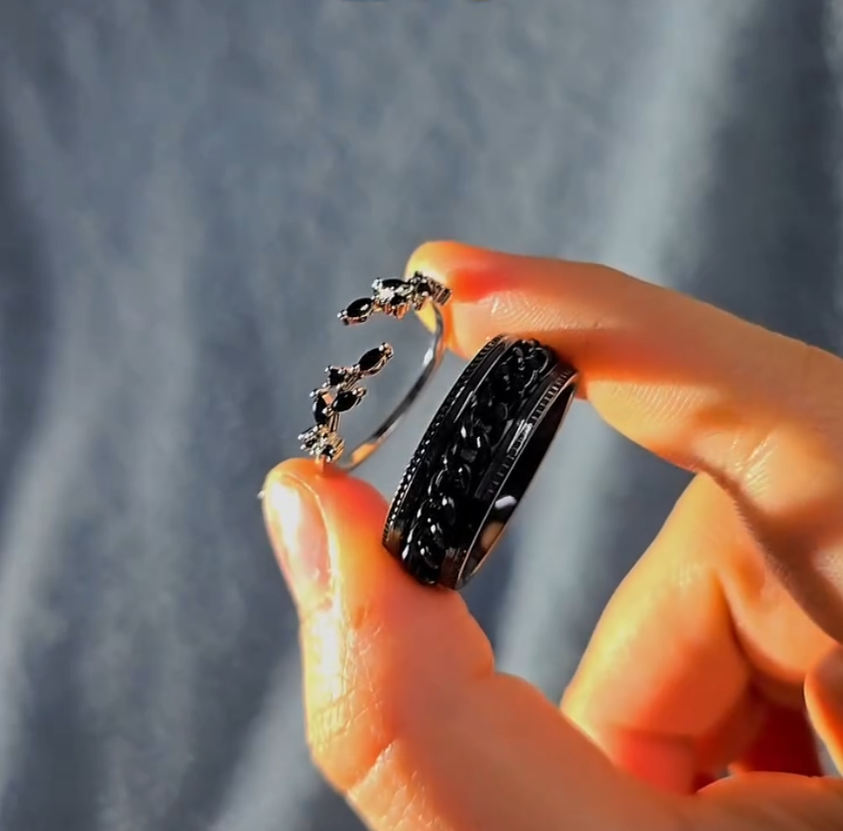 Black Floral Moissanite with Twisted Design  2 in 1 Ring – VIP Ring