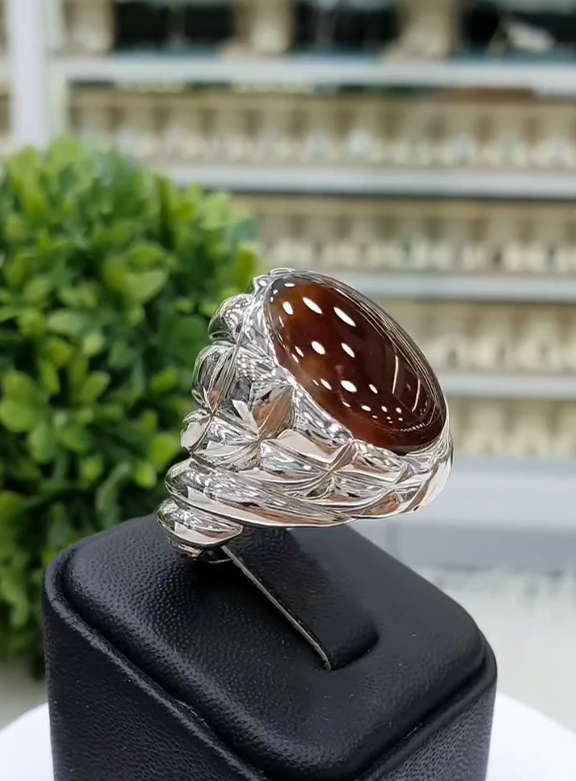 Royal Yemeni Aqeeq Silver Ring for Men Most Demanded