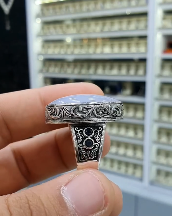 Luxury Yemeni Aqeeq Silver Ring for Men Most Demanded