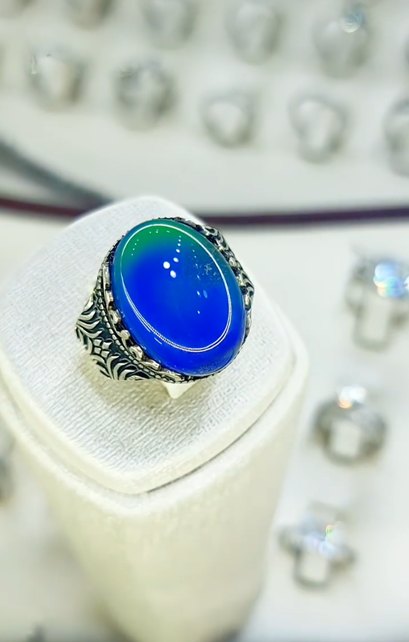 Color Change Classic Arabic Aqeeq Gemstone Ring for Men Most Demanded