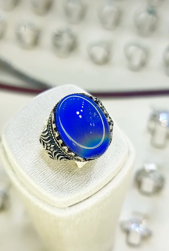 Color Change Classic Arabic Aqeeq Gemstone Ring for Men Most Demanded