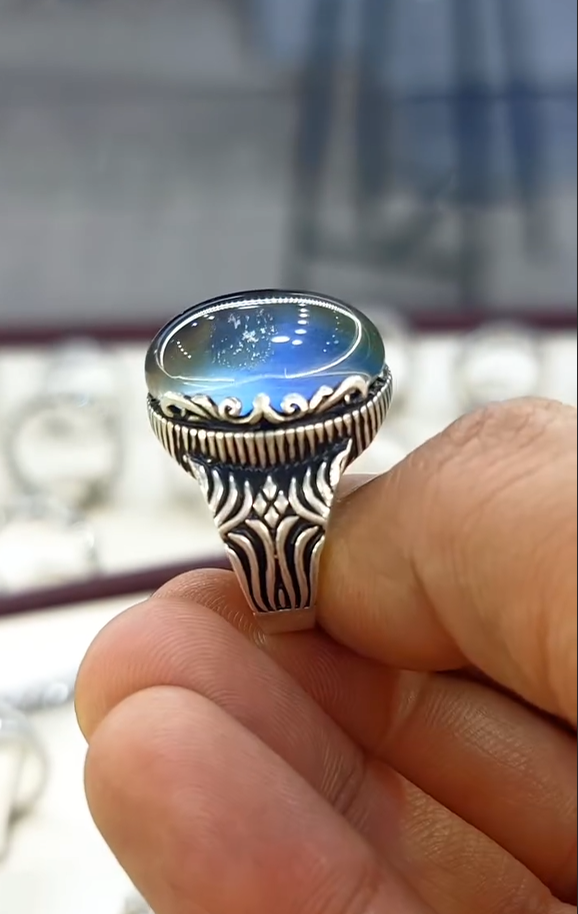 Color Change Classic Arabic Aqeeq Gemstone Ring for Men Most Demanded