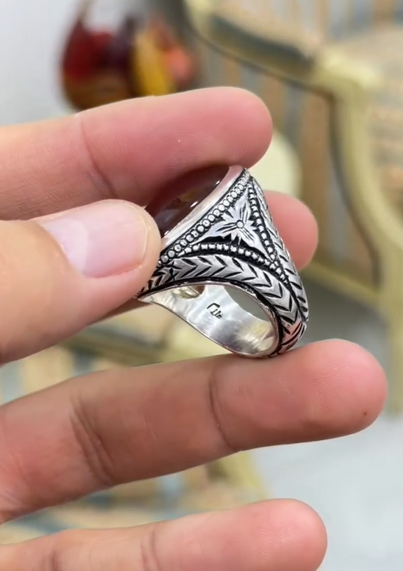 remium Natural-Style Aqeeq Ring for Men Most Demanded