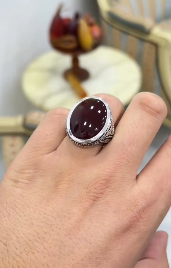 remium Natural-Style Aqeeq Ring for Men Most Demanded