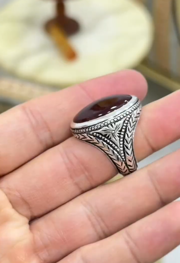 remium Natural-Style Aqeeq Ring for Men Most Demanded