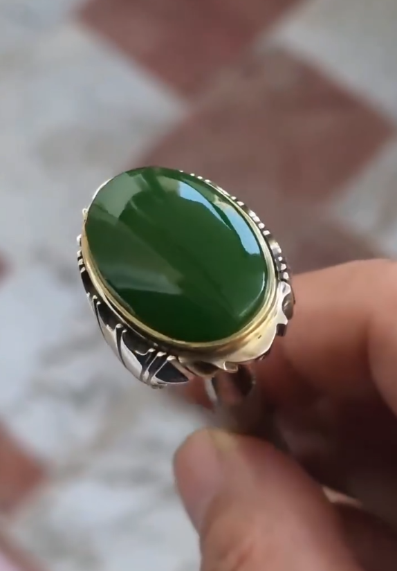 Green Modern Gentleman Aqeeq Ring for Men Most Demanded