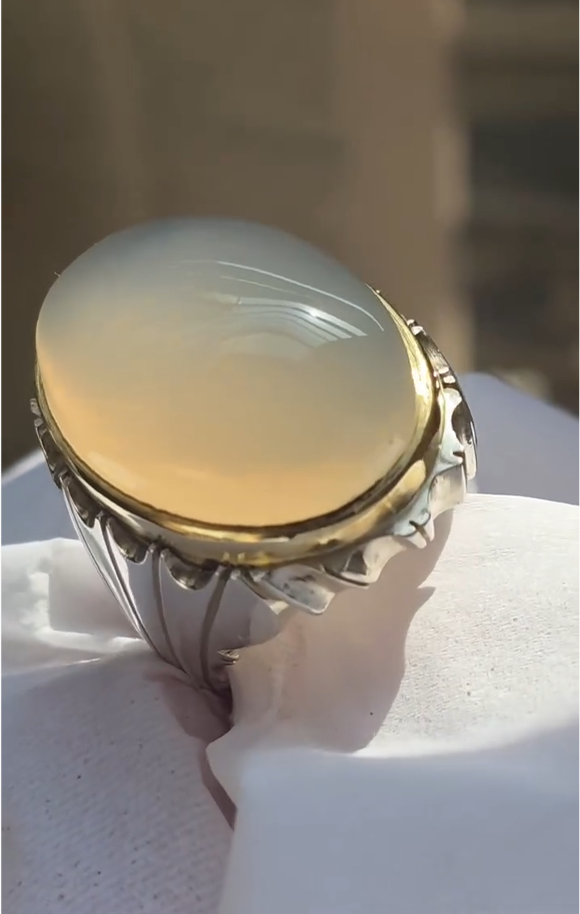 White Aqeeq Gemstone Ring VIP for Men Most Demanded