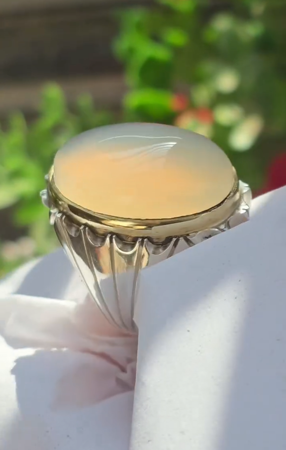 White Aqeeq Gemstone Ring VIP for Men Most Demanded