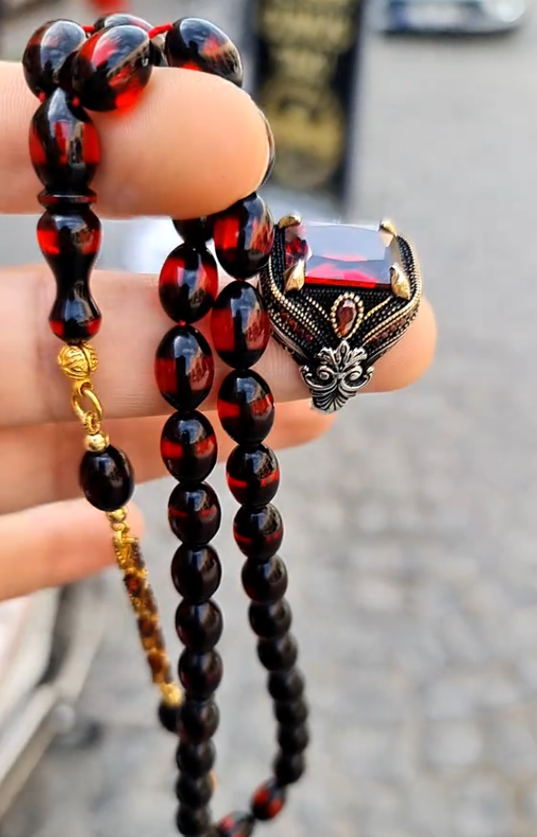 Real Amber Aqeeq Tesbih With Ring