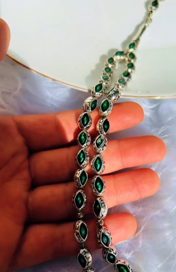 Silver Green Beads Tasbeeh
